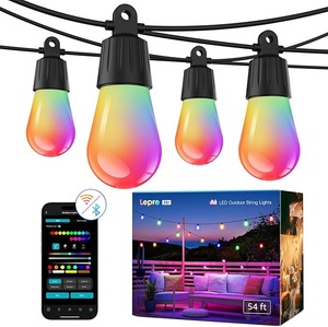 lot 4220 image: Lepro ZB1 AI Smart Outdoor String Lights APP Control, 50 ft RGBICWarm White Outdoor Light 30 LED Bulbs, NOT Extendable, Alexa Google Enabled, Music Sync, NO Remote, 2.4 GHz WiFiBluetooth