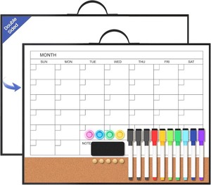 lot 4225 image: White Board Calendar - 16 X 12 Dry Erase Board Monthly Calendar, Double Sided Whiteboard with a Handle, Black Aluminum Frame Calendar for Home, School, Office