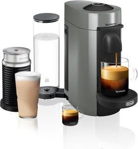 lot 4232 image: DeLonghi Nespresso Vertuo Plus Coffee and Espresso Maker by DeLonghi, Grey with Aeroccino Milk Frother