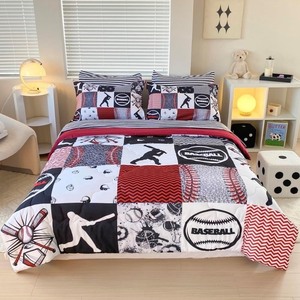 7 Piece Baseball Comforter Set Bed in A Bag Queen Size 3D Softball Sports Bedding Set for Boys Kids Microfiber Comforter All Season (1 Comforter, 1 Flat Sheet, 1 Fitted Sheet, 4 Pillowcase)
