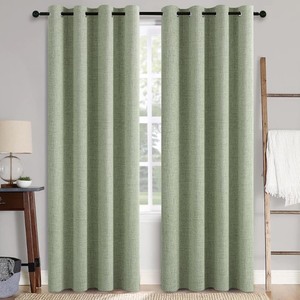 lot 4235 image: MIULEE Linen Texture Curtains for Bedroom Solid 100% Blackout Thermal Insulated Sage Green Curtains Grommet Room Darkening CurtainsDraperies for Living Room Nursery 52x84 Inch (2 Panels)