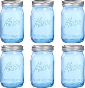 lot 4238 image: WELLIFE Wide Mouth Mason Jars,6 Pack Blue Mason Jars 32 OZ,Mason Jar for Decor Canning & DIY Crafts,Food Storage,Fermenting,Pickling,Meal Prep