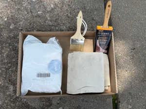 lot 52 image: Painting Supplies Lot with Brushes & Drop Cloths