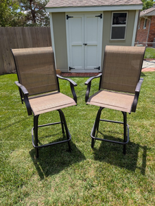 lot 99 image: Set of 2 Outdoor Swivel Bar Height Patio Chairs
