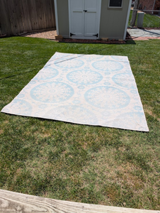 lot 102 image: Large IndoorOutdoor Area Rug  Blue & Ivory Medallion Pattern