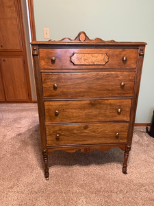 lot 246 image: Antique Solid Wood 4-Drawer Highboy Chest with Casters