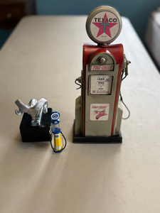 lot 297 image: Vintage Texaco Gas Pump, Ram Hood Ornament & Miniature Chevrolet Pump Lot
