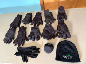 lot 304 image: Cargill Beanie, Fleece Ear Warmers & Multi-Pair Black Knit Glove Lot