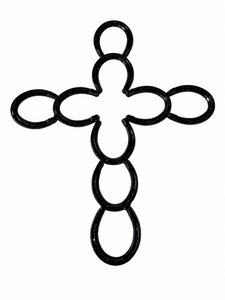 lot 315 image: Vintage Welded Horseshoe Wall Cross - Gloss Black Finish