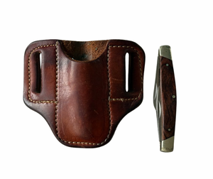 lot 319 image: Vintage Custom Leather Belt Sheath & Folding Pocket Knife Set