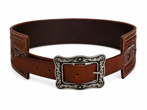 lot 331 image: Hand-Tooled Western Leather Back Support Ladies Belt with Decorative Buckle