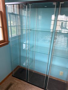 lot 351 image: Tall Glass Curio Display Cabinet  72 x 18 x 18 (Single Cabinet Only)