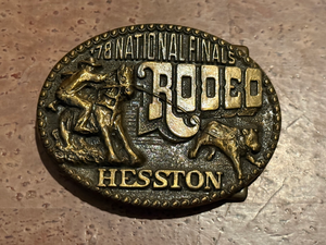 lot 361 image: 1983 Hesston National Finals Rodeo Anniversary Series Belt Buckle