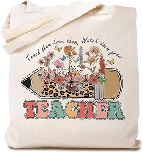 lot 3400 image: Womens, Love Them, Teach Them, Watch Them Grow, Teacher Canvas Tote Bag, Reusable Shopping Bag