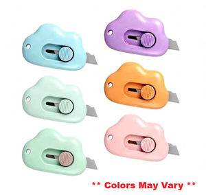 lot 3403 image: Cloud Shaped Mini Box Cutter, Safe, Retractable Mini Utility Knife, Cute Portable Keychain Cutter (Color May Vary) (6 PCS)