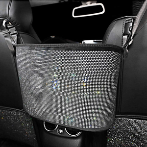 lot 3417 image: Bling Car Net Pocket Handbag Holder with Rhinestones, Universal Fit, Silver