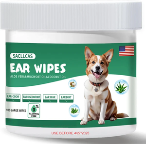lot 3438 image: 2 Pack - Ear Wipes for Dogs, Otic Cleanser with Natural Aloe and Mugwort (100 count)