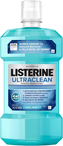 lot 3439 image: 2 Pack - Listerine Ultraclean Oral Care Antiseptic Mouthwash, Everfresh Technology to Help Fight Bad Breath, Gingivitis, Plaque & Tartar, ADA-Accepted Tartar Control Oral Rinse, Cool Mint, 33.8 fl oz
