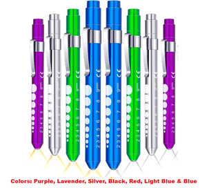 lot 3405 image: 8 Pcs Reusable LED Nurse Penlight with Pupil Gauge and Pocket Clip, Daily Use for Doctors, Nurses, Medical Staff, Veterinarians, Students and More (8 Colors)
