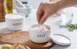 Set of 10 oz Ceramic Salt and Pepper Bowls with Lids, White