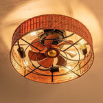 ***$139.99 RETAIL PRICE*** OPFLI 19" Rattan Boho Ceiling Fan with Light Flush Mount, Farmhouse Caged Ceiling Fan Light with Remote Control 6 Speed Reversible for Living Room Bedroom Dining Room Kitchen