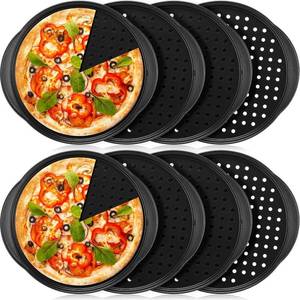 lot 2788 image: meekoo 8 Pcs Pizza Pans with Holes and Handle 14 Inch Non Stick Pizza Crisper Tray for Oven Round Carbon Steel Perforated Pizza Baking Accessories for Home Restaurant Kitchen Baking Supplies