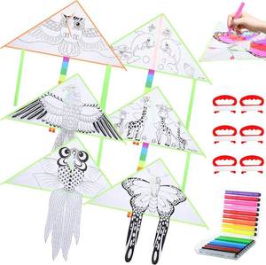 lot 2799 image: 6 Pcs DIY Kite Making Kit with Watercolor Pens and Kite String Kids Kite Making Kit Bulk Easy to Fly Making Painting Kites Children Drawing Kites Decorations for Outdoor Activities