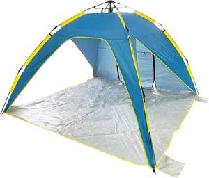 lot 2780 image: $125.99 RETAIL PRICE Bliss Hammocks BHT-A39-BY Pop-Up Beach Tent wCarry Bag for Easy Travel, Sun Protection & Wind Resistant, Waterproof, Lightweight, Durable, Blue and Yellow