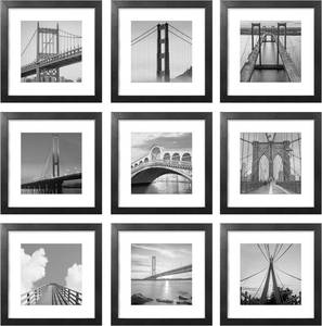 lot 2811 image: Annecy 12x12 Gallery Wall Frame Set 0f 9, Rustic Simple 12x12 Frame for Pictures 12x12 without Mat or 8x8 with Mat, 9 Packs Square Photo Frame Classic Collection Home Office Decor for Wall Decor